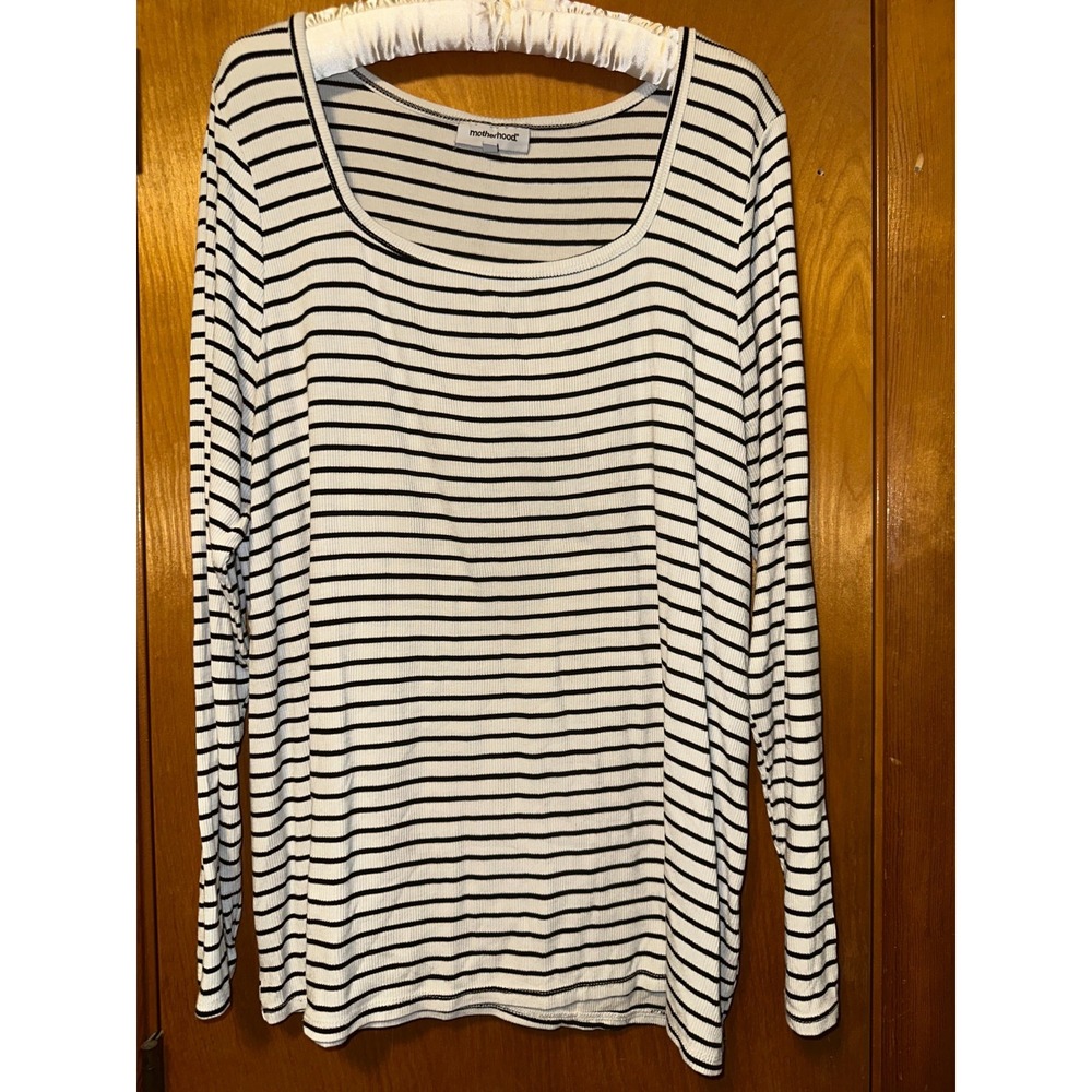 Motherhood Maternity Black and White Striped Long Sleeve Ribbed Pullover XXL
